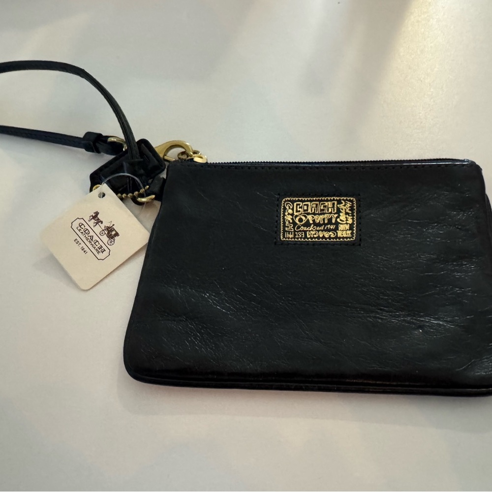 NWT Coach Black Leather Wristlet